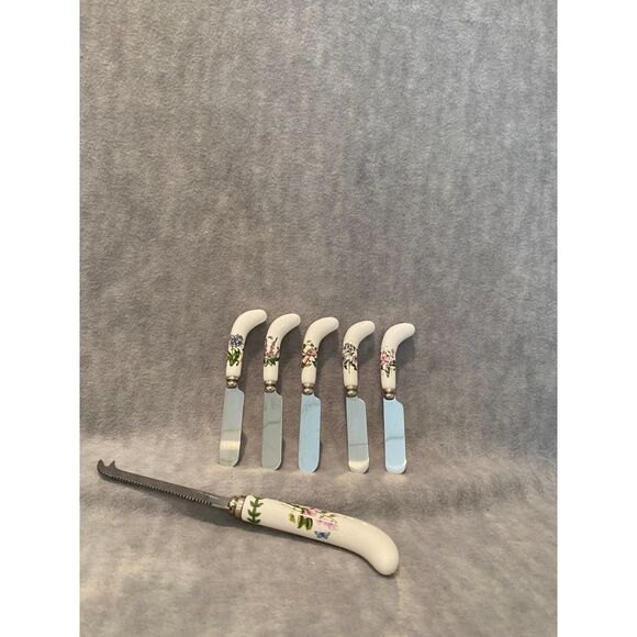 Portmeirion Botanic Garden Cheese Knife and 5 Spreaders Flowers Ceramic - Picture 7 of 7